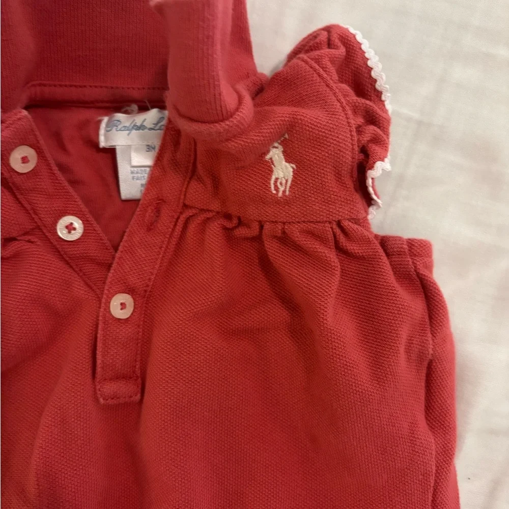 Ralph Lauren Red Baby Romper with Embroidered Logo